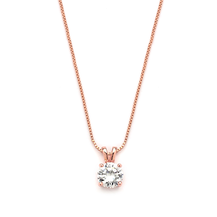 Delicate 14K Rose Gold CZ Round-Cut Necklace with Double Loop Top<br>2002N-RG