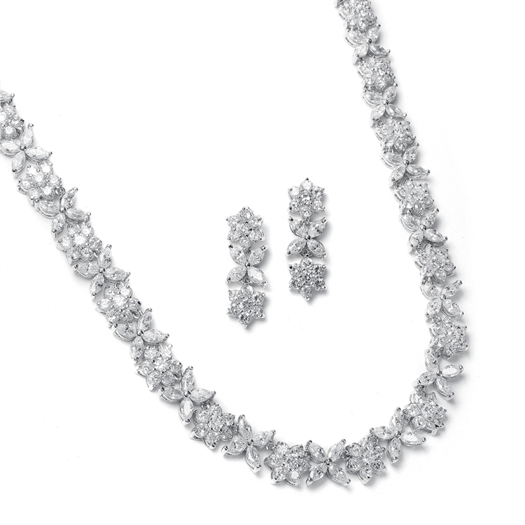 CZ Bridal Necklace with CZ Marquis Flowers<br>2020S