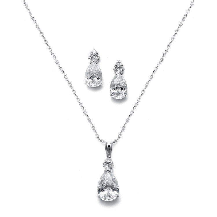 Bold Pear Solitaire Necklace and Earrings Set<br>2048S