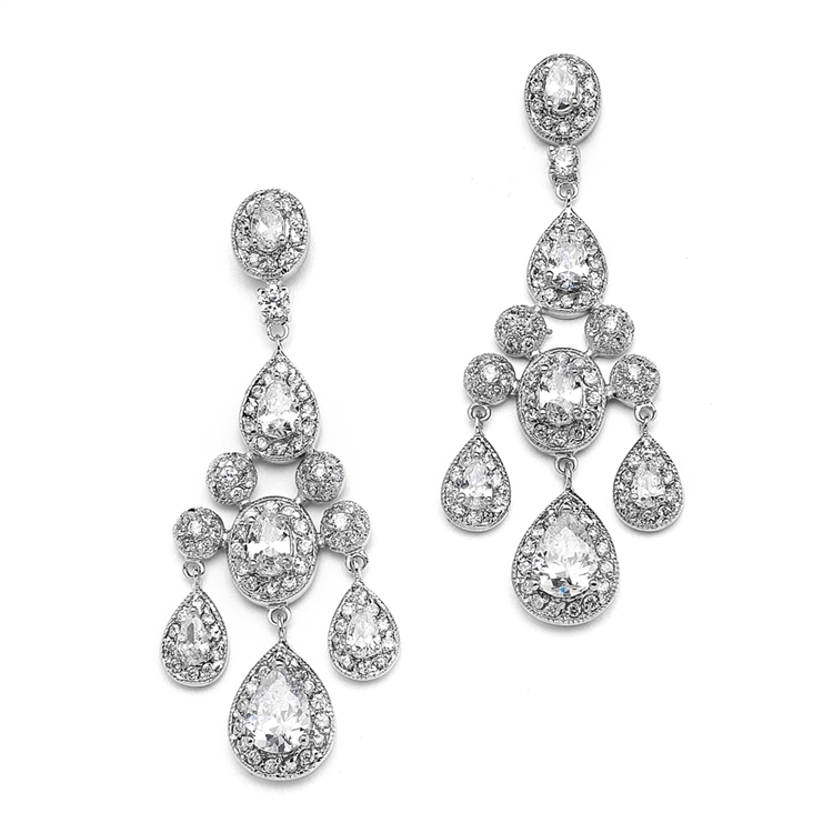 Regal Wedding Chandelier Earrings in Pave Encrusted CZ<br>2052E