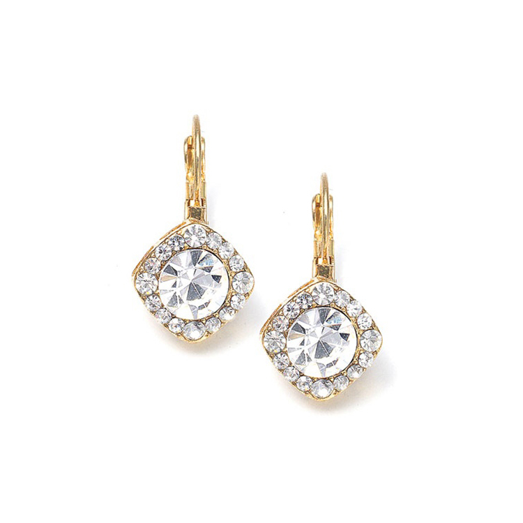 Tailored Crystal Solitaire Gold Drop Earrings<br>209E-CR-G