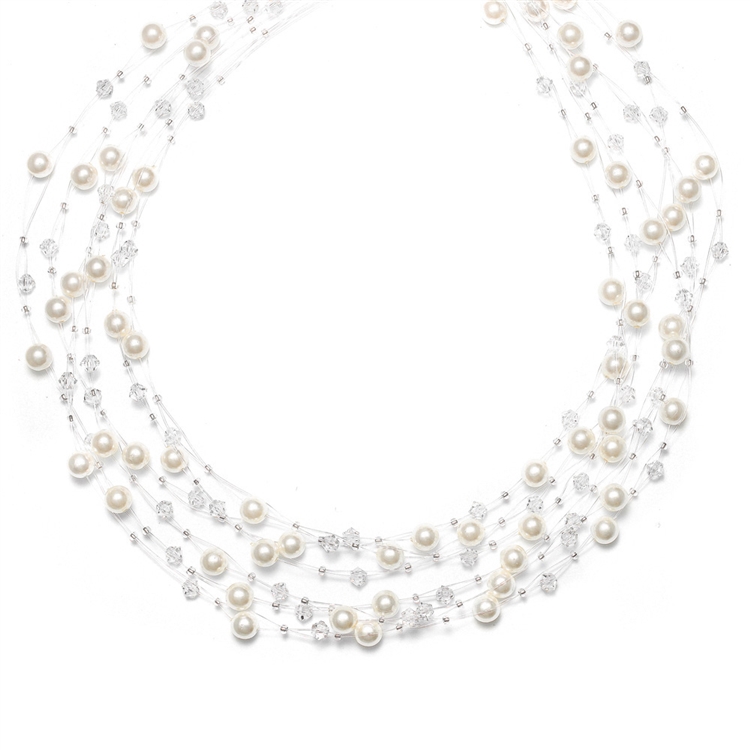 Lavish 6-Row Pearl & Crystal Bridal Illusion Necklace<br>2101N