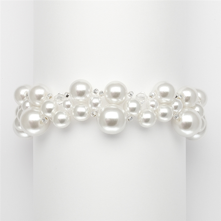 Crystal & Pearl Bubbles Bridal Bracelet - White<br>2113B-W-CR-S