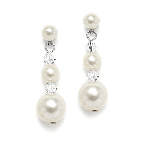 Graduated Pearl & Crystal Bridal Earrings - White/AB<br>2113E-W-AB-S