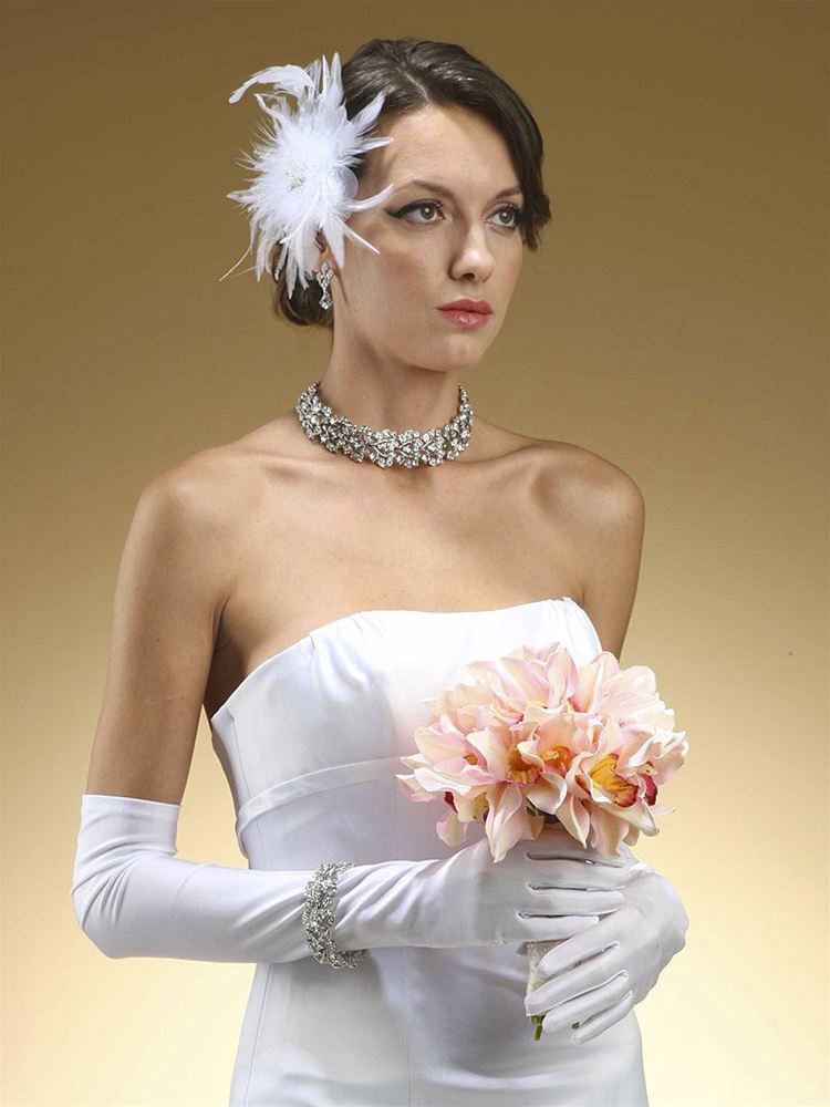 Above Elbow Bridal or Prom Gloves in Matte Satin - White<br>225GL-W