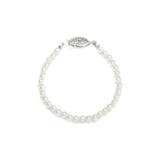 Single Strand 4mm Pearl Wedding Bracelet - 7"/Ivory/Silver<br>228B-7-I-S