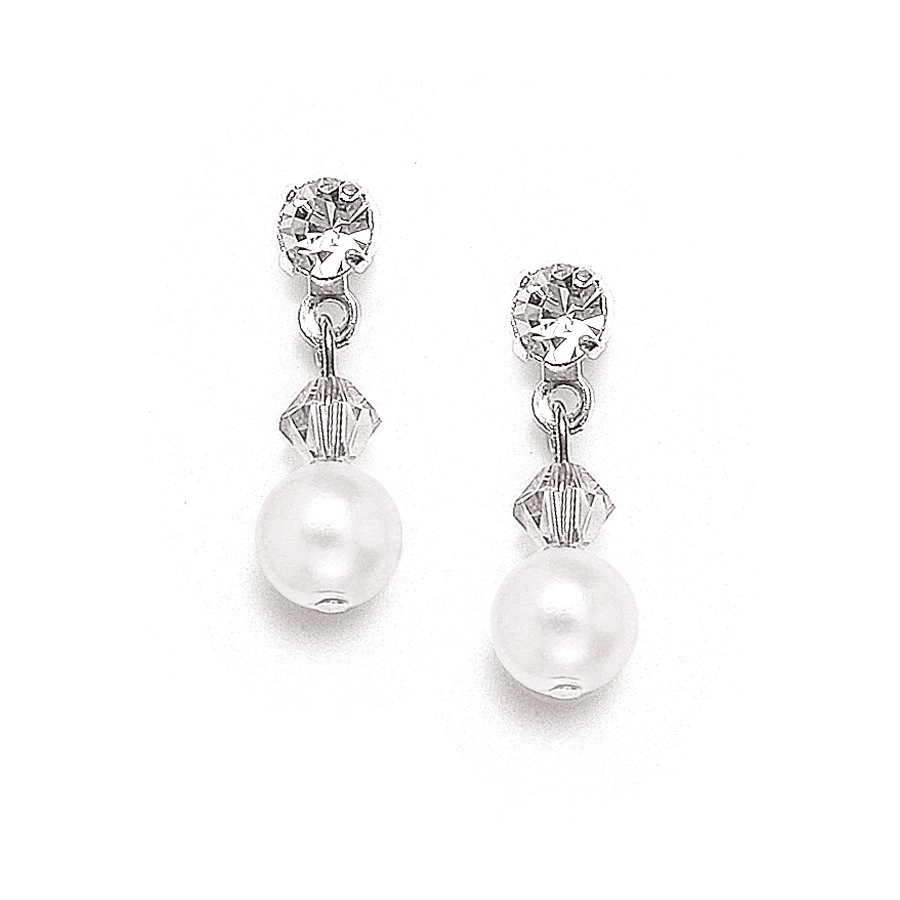 Classic Pearl & Crystal Drop Bridal or Bridesmaids Earrings - Ivory/AB - Pierced<br>234E-I-AB-S