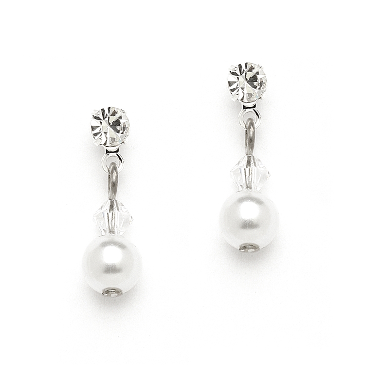 Classic Pearl & Crystal Drop Bridal or Bridesmaids Earrings - White<br>234E-W-CR-S