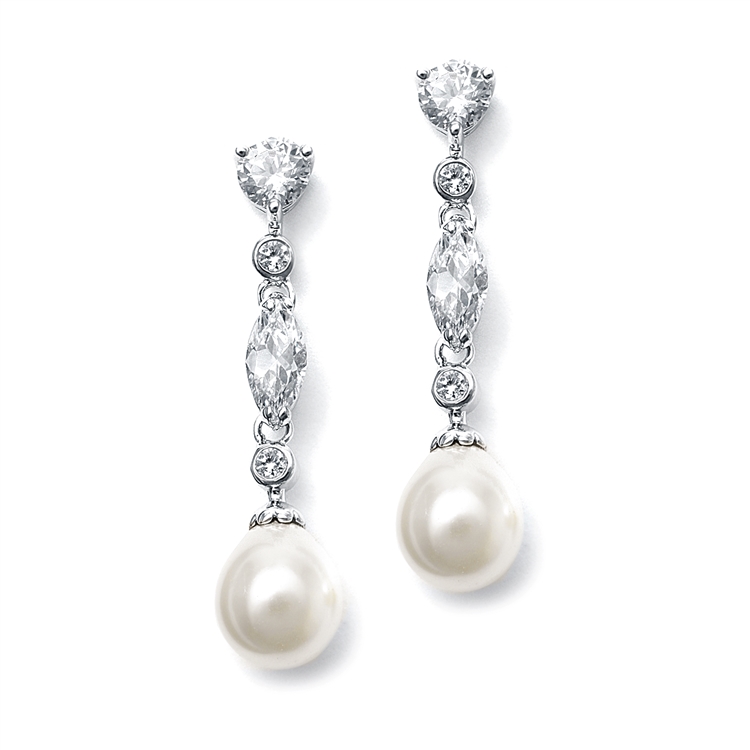 Linear CZ and Pearl Wedding Earrings<br>3035E