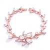 Rose Gold and Freshwater Pearls in CZ Leaves Bracelet<br>3041B-RG