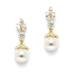 14K Gold Plated CZ Marquis Trio Earrings with Pearl Drop<br>304E-G