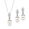 CZ & Light Ivory Pearl Drop Vintage Wedding Jewelry Set<br>304S-S