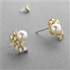 14K Gold Cubic Zirconia Crescent Bridal Earrings with Ivory Pearl<br>3067E-G