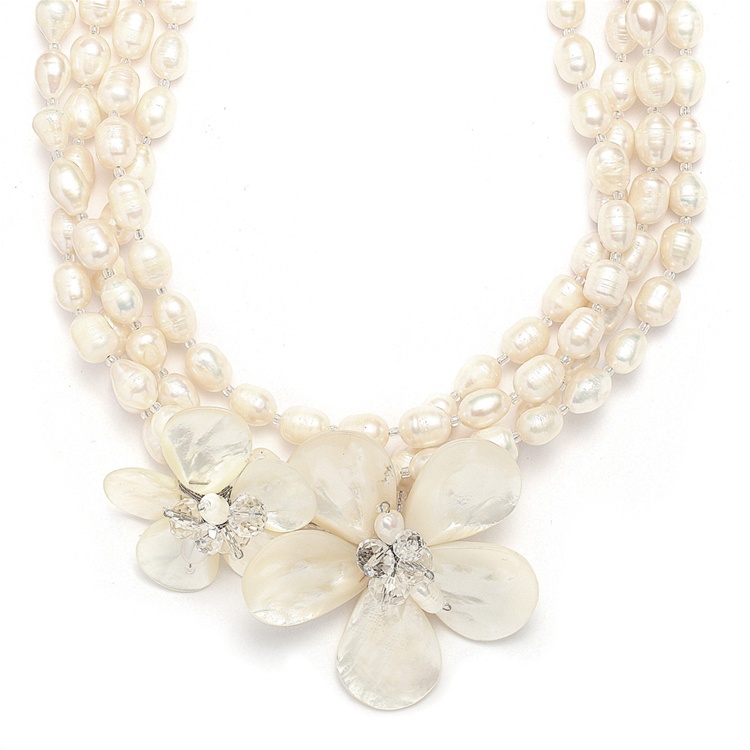 Exotic Freshwater Pearl Bridal Necklace with Flowers<br>3134N
