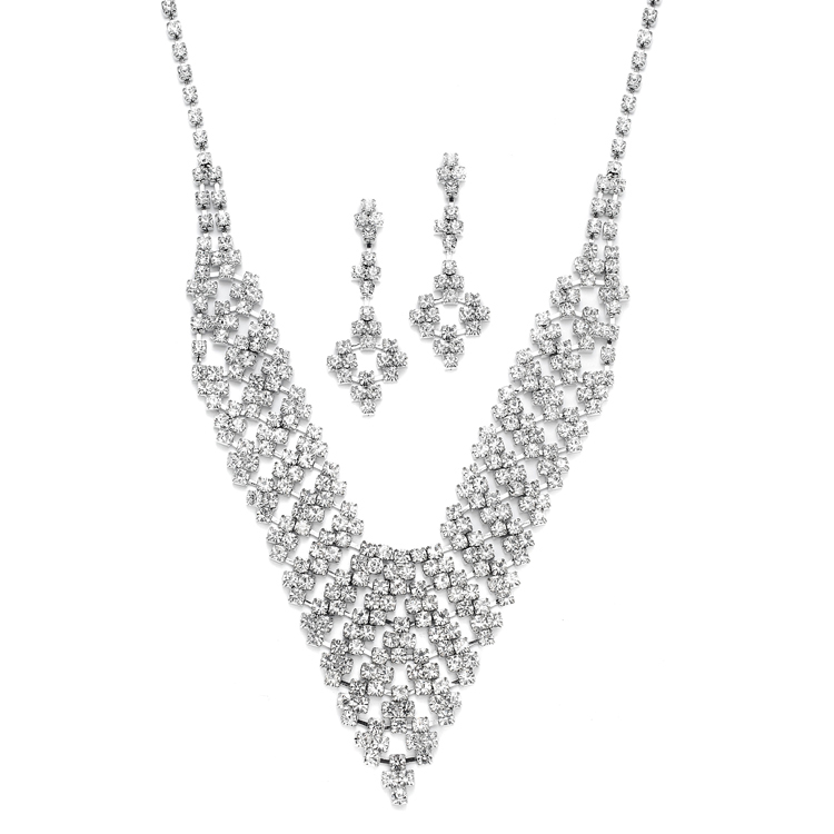 Rhinestone Vintage Bib Necklace & Earrings Set<br>3391S