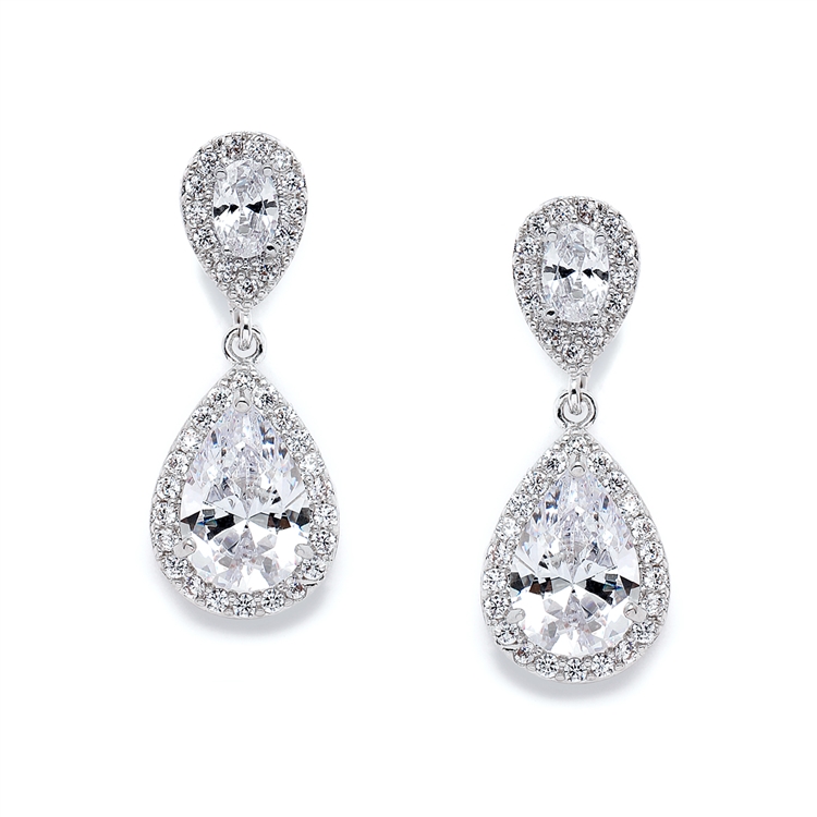 Lustrous Cubic Zirconia Teardrop Wedding Earrings<br>3520E