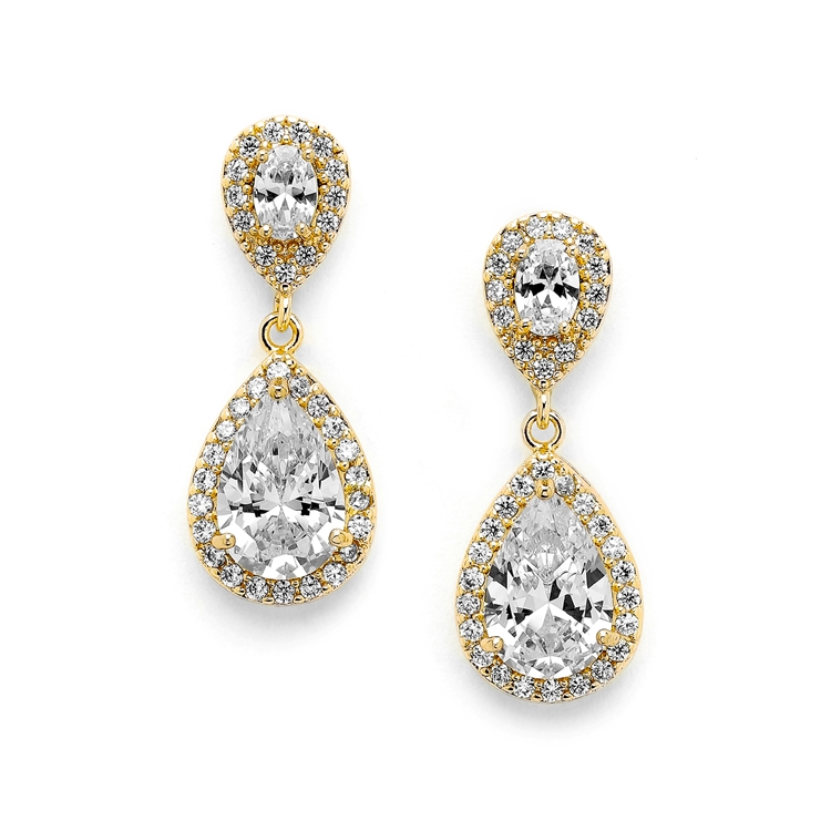 Lustrous 14K Gold Cubic Zirconia Teardrop Wedding Earrings<br>3520E-G