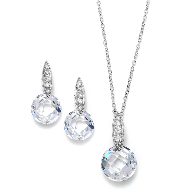 Faceted Crystal Drop Necklace and Earrings Set with Cubic Zirconia<br>3531S