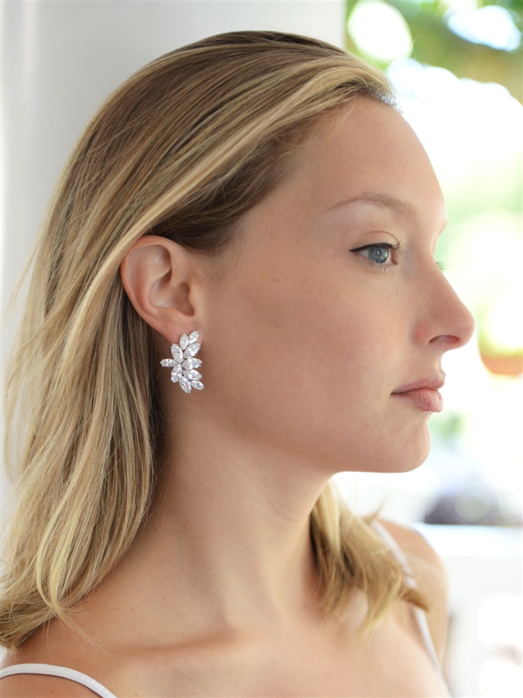 Shimmering Cubic Zirconia Marquis Cluster Bridal Earrings for Weddings or Special Occasion<br>3598E