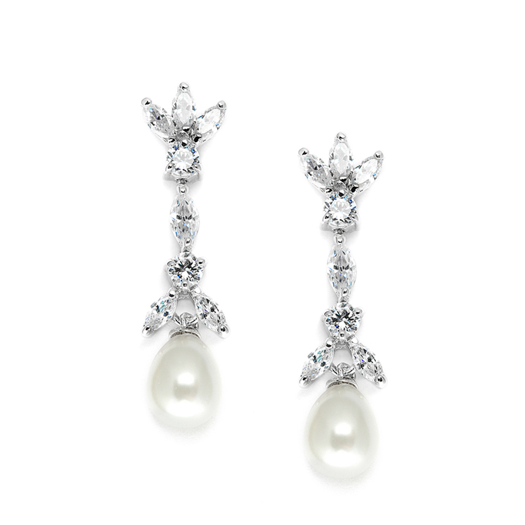 Freshwater Pearl & Cubic Zirconia Tulip Wedding Earrings<br>3638E