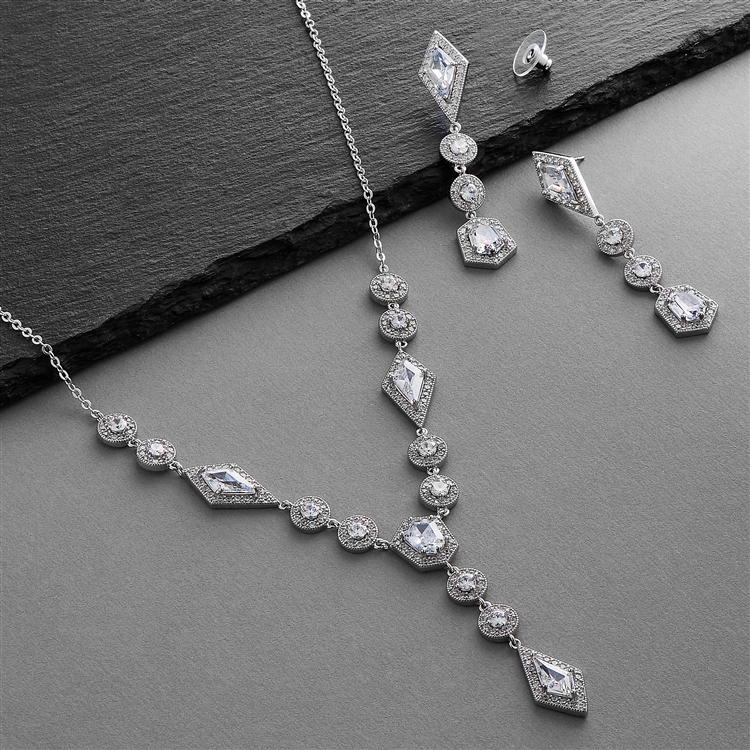 Empress & Noble Cut Cubic Zirconia Bridal Necklace & Earrings Set<br>3696S-S