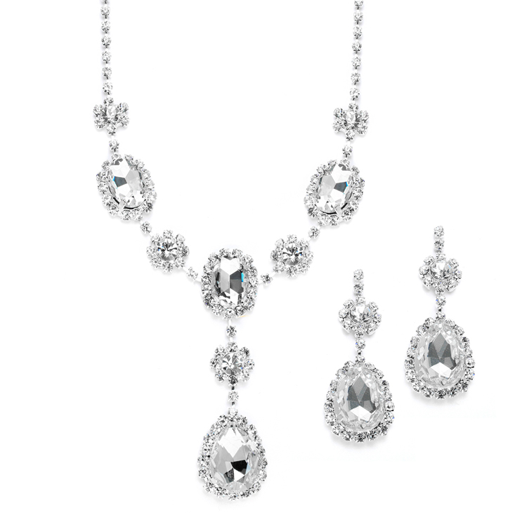 Rhinestone Prom & Bridesmaid Necklace Set with Clear Teardrops<br>3803S-CR