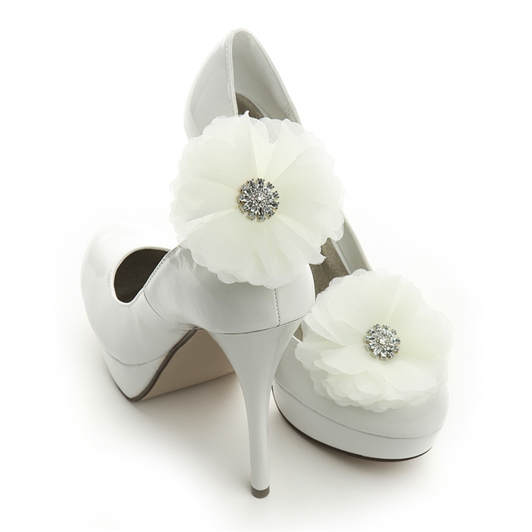 Ivory Tulle and Crystal Bridal Shoe Clip<br>3846SC