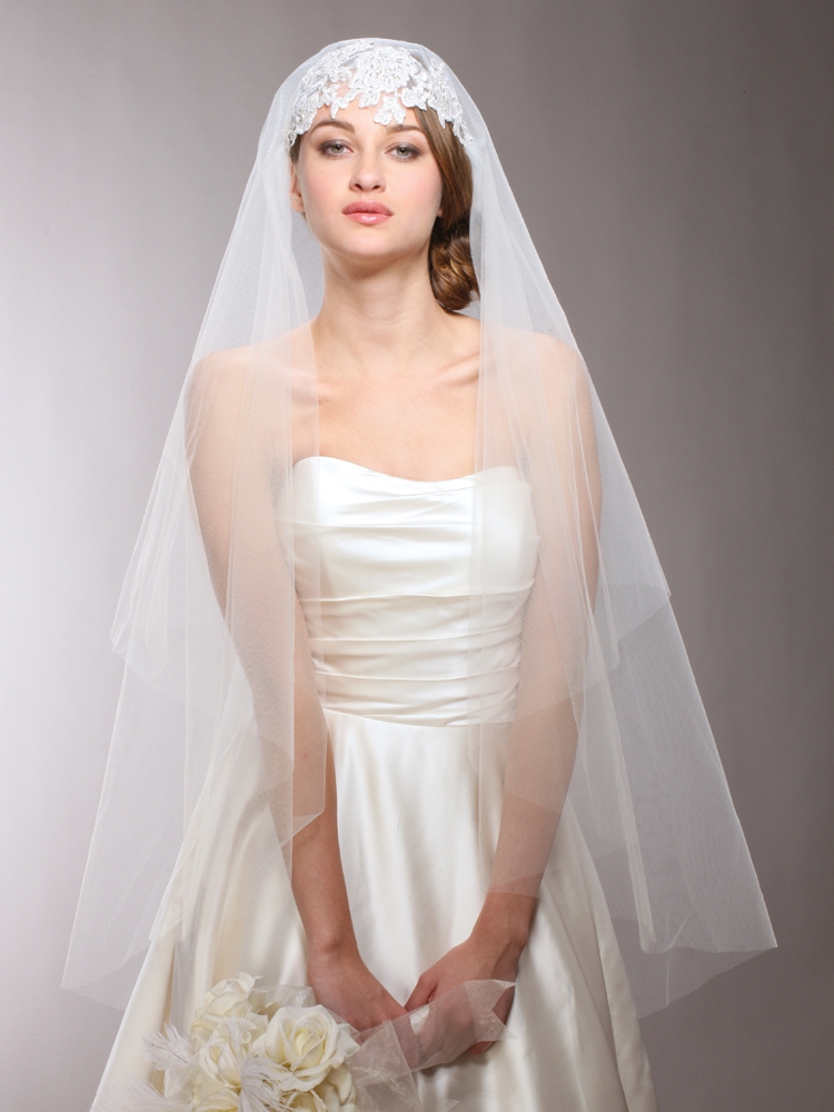 Renaissance Beaded Lace Applique Juliet Wedding Veil<br>3921V-W