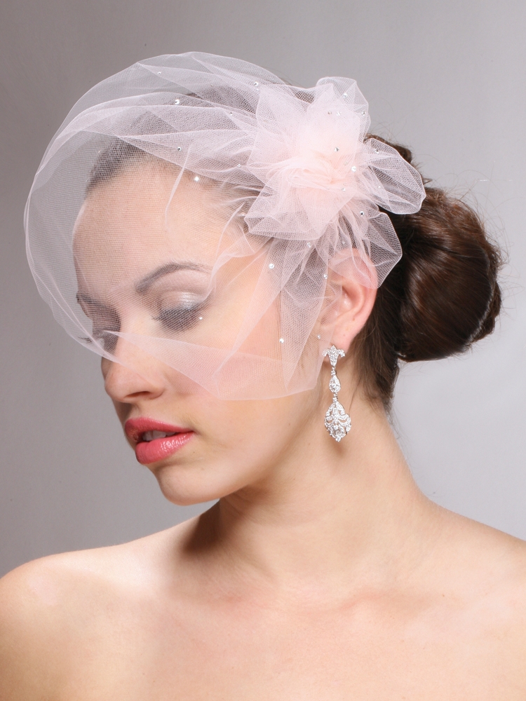 White Tulle Birdcage Veil with Swarovski Crystals<br>3931V