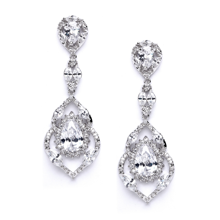 Cubic Zirconia Dangle Statement Earrings for Weddings or Prom<br>4018E