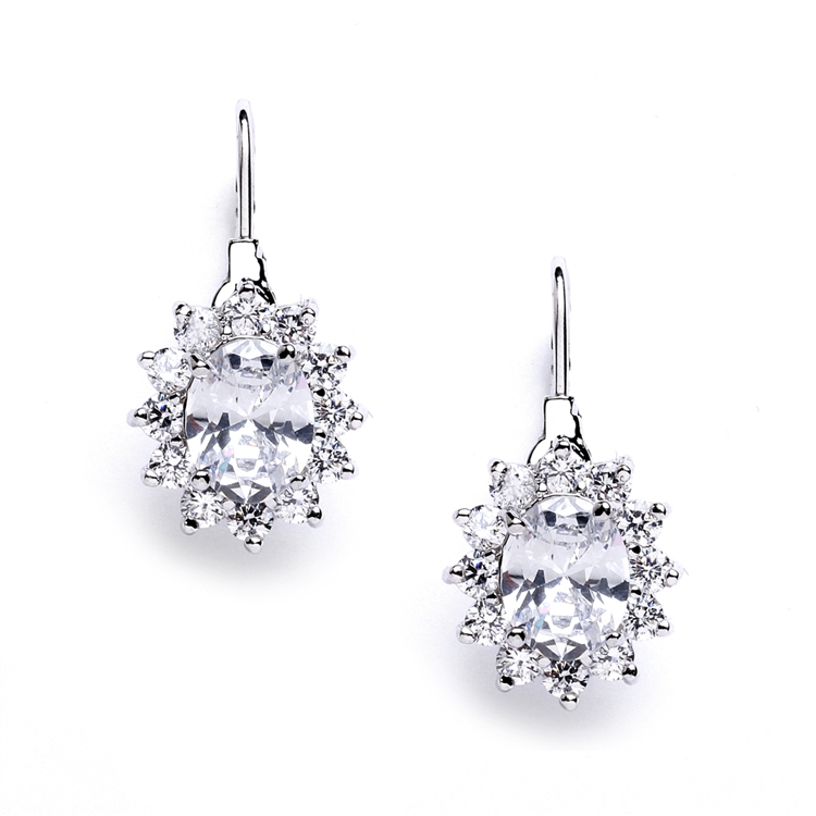 Vintage Oval Solitaire Cubic Zirconia Earrings with Lever Backs<br>4057E