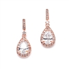 Rose Gold and Cubic Zirconia Bridal Earrings with Framed Pear Drops<br>4058E-RG