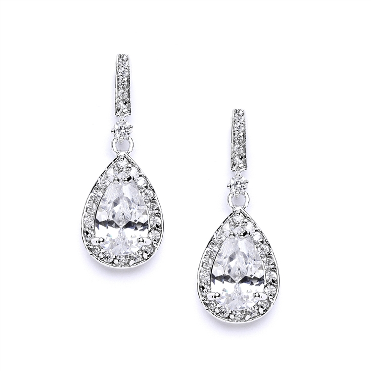 Classic Cubic Zirconia Bridal Earrings with Framed Pear Drops<br>4058E-S