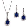 "Something Blue" Sapphire CZ Pear Shaped Necklace and Earrings Set<br>4058S-SA