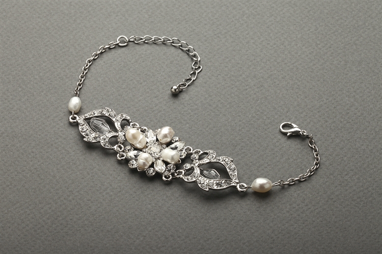 Top-Selling Freshwater Pearl & Crystal Wedding Bracelet<br>4062B