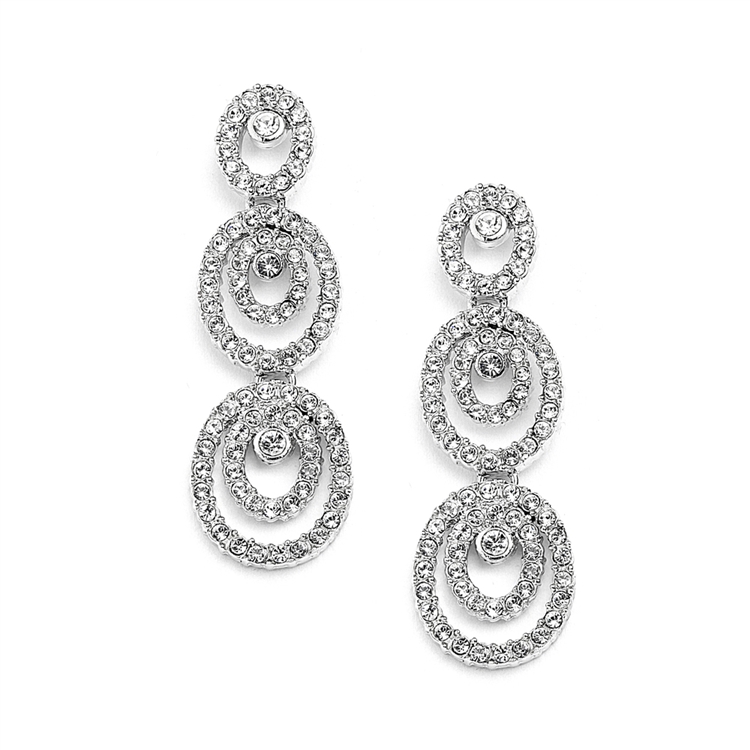 Concentric Ovals Wedding or Prom Dangle Earrings with Cubic Zirconia<br>4066E-S