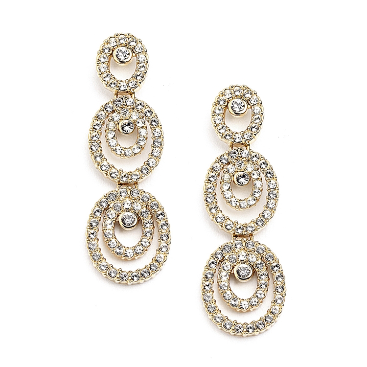 Concentric Ovals Gold Wedding or Prom Earrings with Cubic Zirconia<br>4066E-G