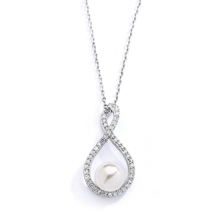 Eternity Symbol  Cubic Zirconia Wedding Necklace with Pearl<br>4075N