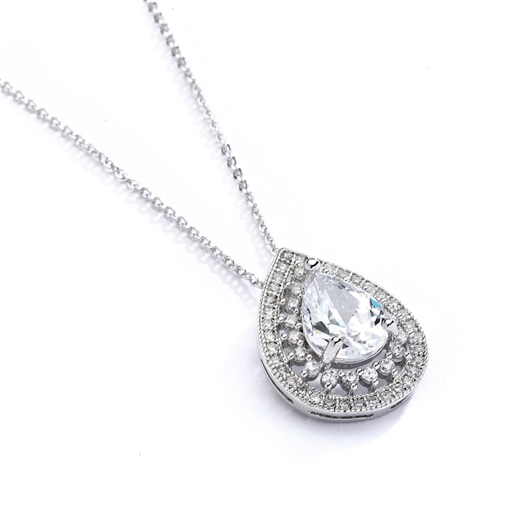 Vintage Art Deco Bridal Pendant Necklace with Micro Pave CZ<br>4076N