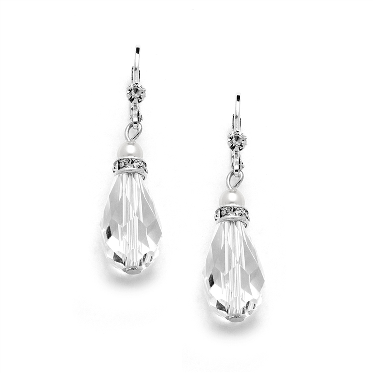 Euro Wire with Crystal Teardrop Bridal, Prom  or Bridesmaids Earrings<br>4081E-W-CR-S