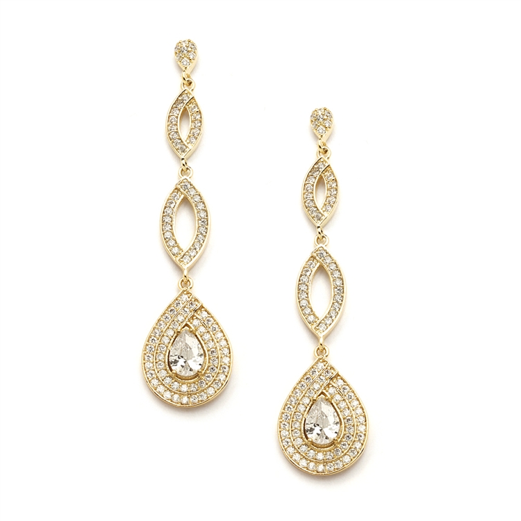 Top Selling Gold Dangle Micro Pave CZ Statement Earrings - Super Lightweight Design <br>4092E-G