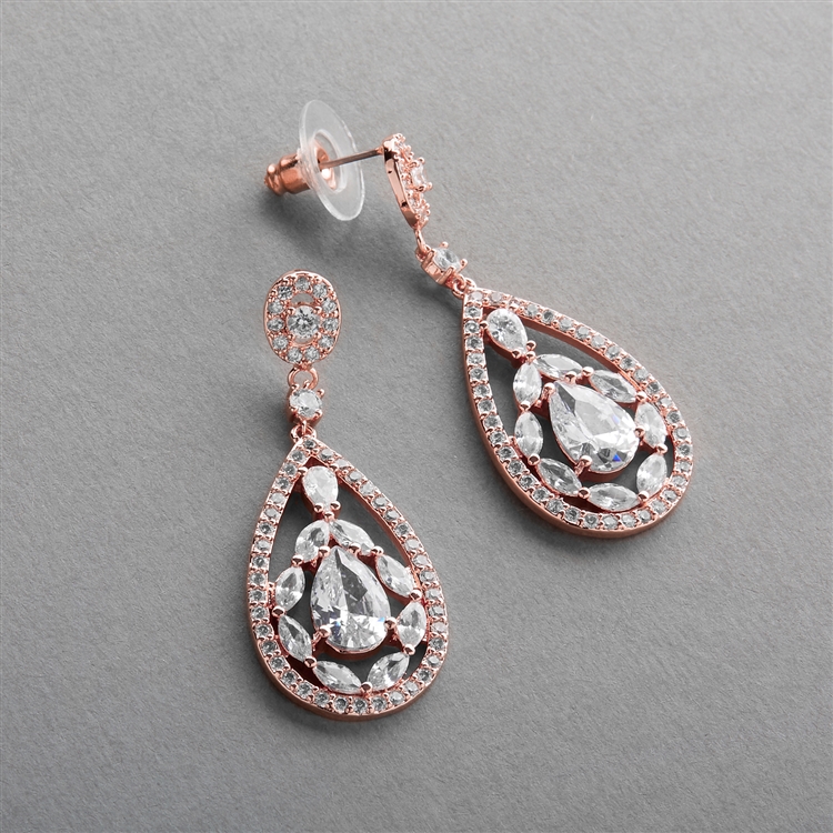 Gold Cubic Zirconia Mosaic Teardrop Bridal, Prom or Wedding Earrings<br>4093E-RG