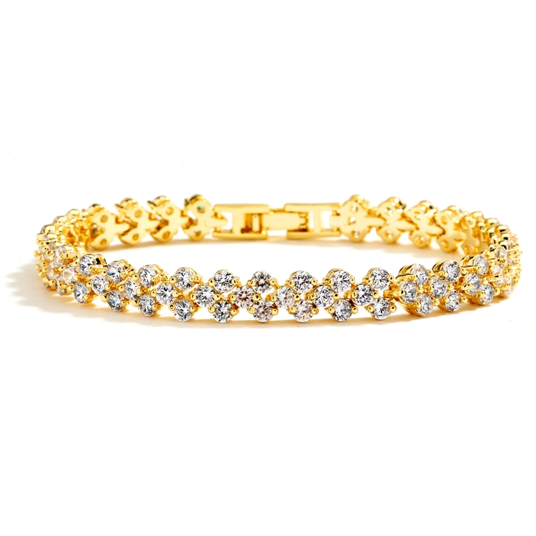 Elegant Gold Cubic Zirconia Wedding or Prom Tennis Bracelet<br>4109B-G-7