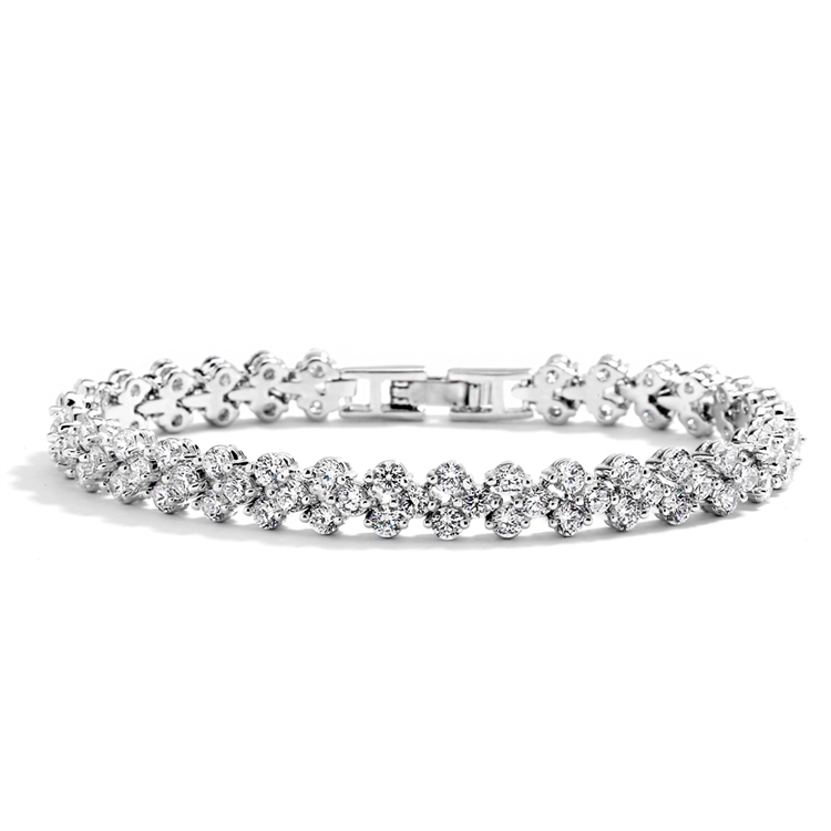 Elegant Silver Rhodium Cubic Zirconia Wedding or Prom Tennis Bracelet<br>4109B-S-7