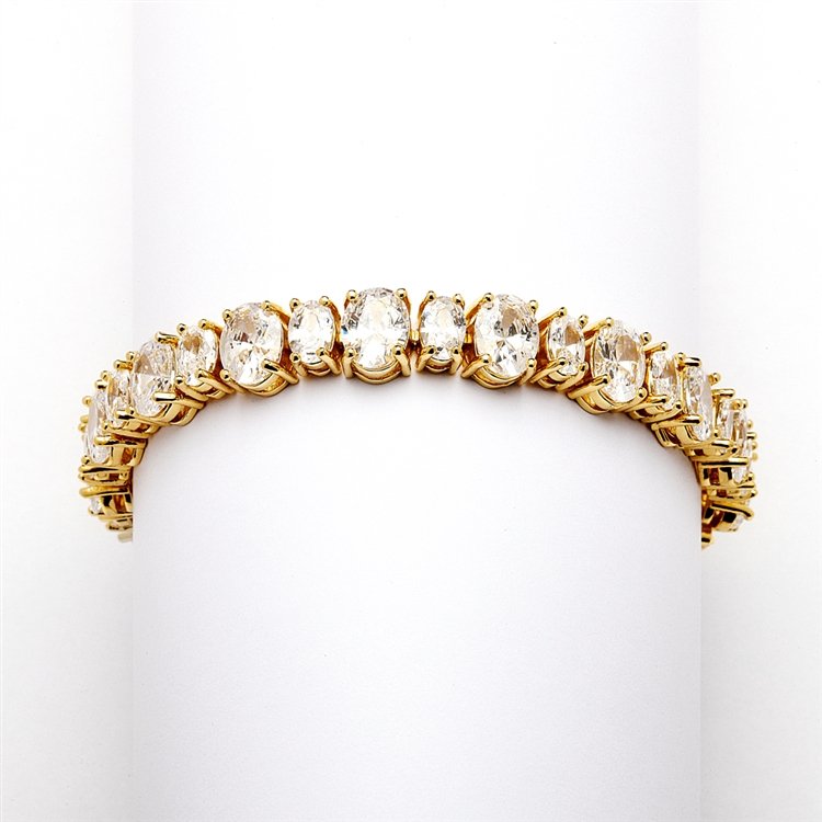 Spectacular Multi Ovals Gold Cubic Zirconia Wedding or Pageant Bracelet<br>4125B-G-6