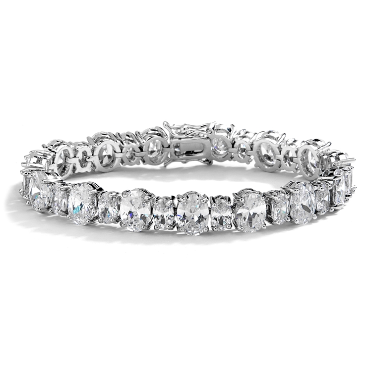 Spectacular Multi Ovals Silver Rhodium Cubic Zirconia Wedding or Pageant Bracelet<br>4125B-S-6