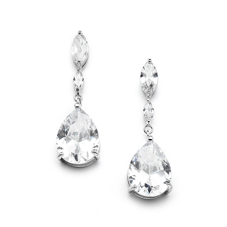 Best Selling Cubic Zirconia Wedding Earrings with Dainty Marquise & Pear Drop<br>4154E