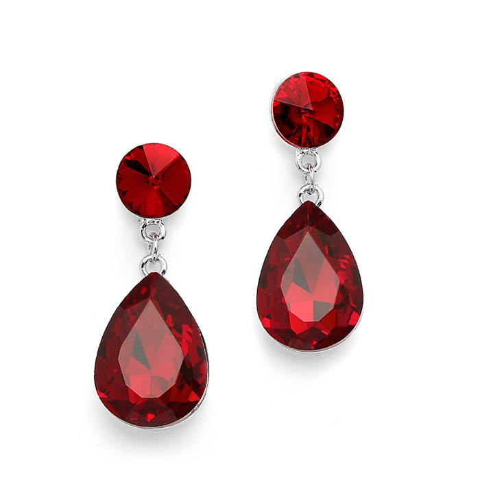 Color Splash Pear-shaped Drop Earrings - Ruby Red<br>4161E-RU