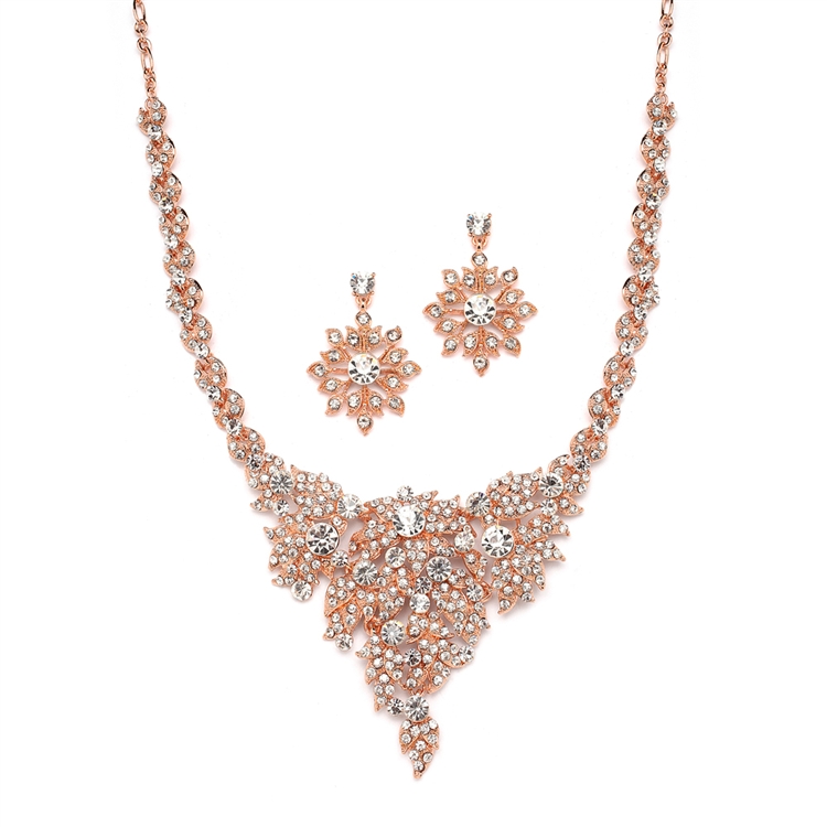 Top Selling Rose Gold & Crystal Statement Necklace Set<br>4184S-RG