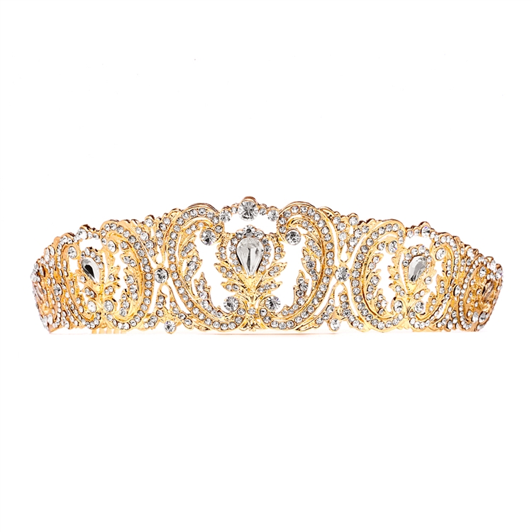 Retro Chic Vintage Gold Wedding Tiara with Pave Crystals<br>4186T-G